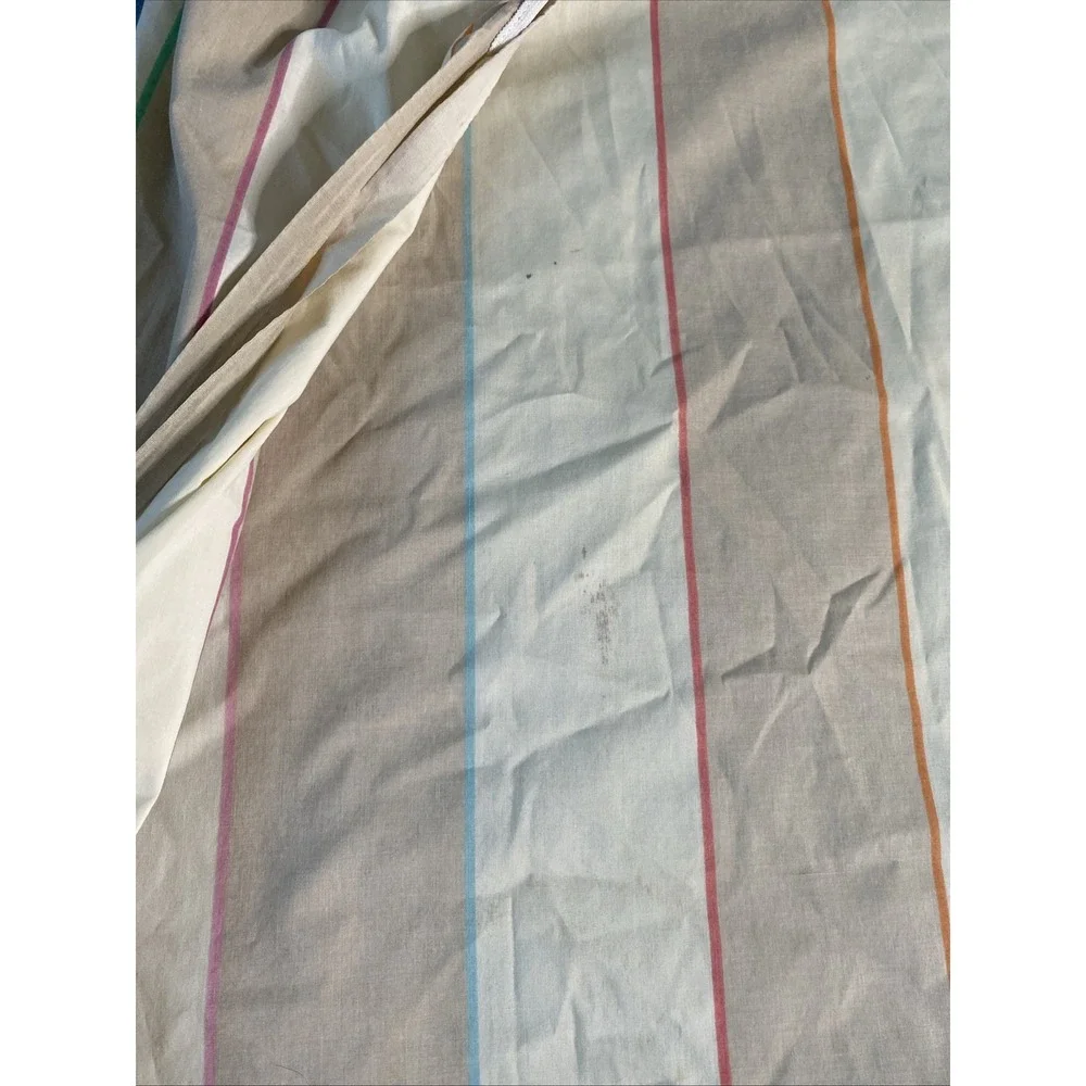 VTG TWIN Atelier Martex Pillowcase & Sheets Percale ~ Beige Tan w Pastel Stripes